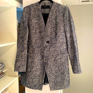 Zara Dark Blue Lamé Tweed Blazer